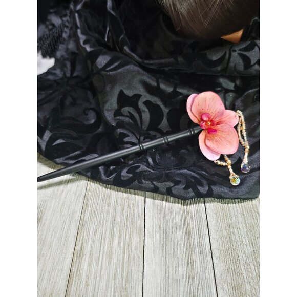 Unique Handmade Glass Beaded & Polymer Clay Asian Inspired Pink Orchid Hair Stic - Picture 6 of 7